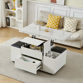 奶油风实木欧松板升降茶几小户型多功能茶几客厅折叠两用一体餐桌