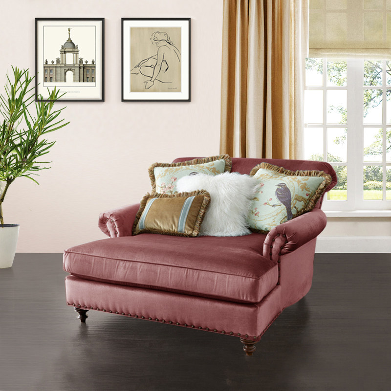 美式布艺贵妃椅可拆洗沙发椅田园小户型卧室躺椅美人榻欧式贵妃榻