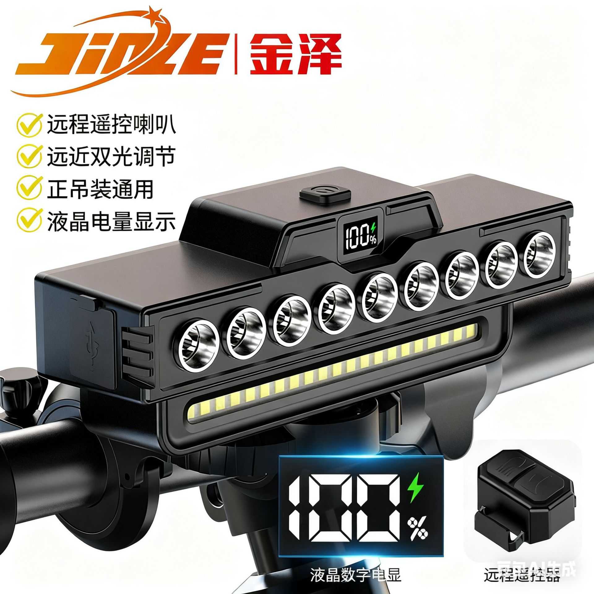 新款高亮自行车前灯 充电强光喇叭灯 山地车防水夜骑照明骑行装备