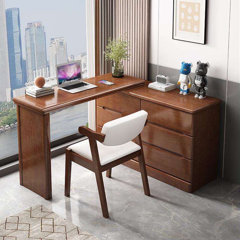 橡胶木梳妆台斗柜一体卧室现代中式复古收纳柜主卧小型转角化妆桌