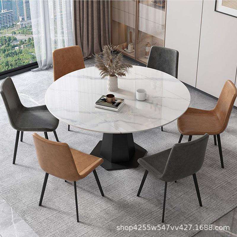 旋转岩板餐桌椅组合可变圆桌轻奢家用小户型伸缩两用现代简约餐桌
