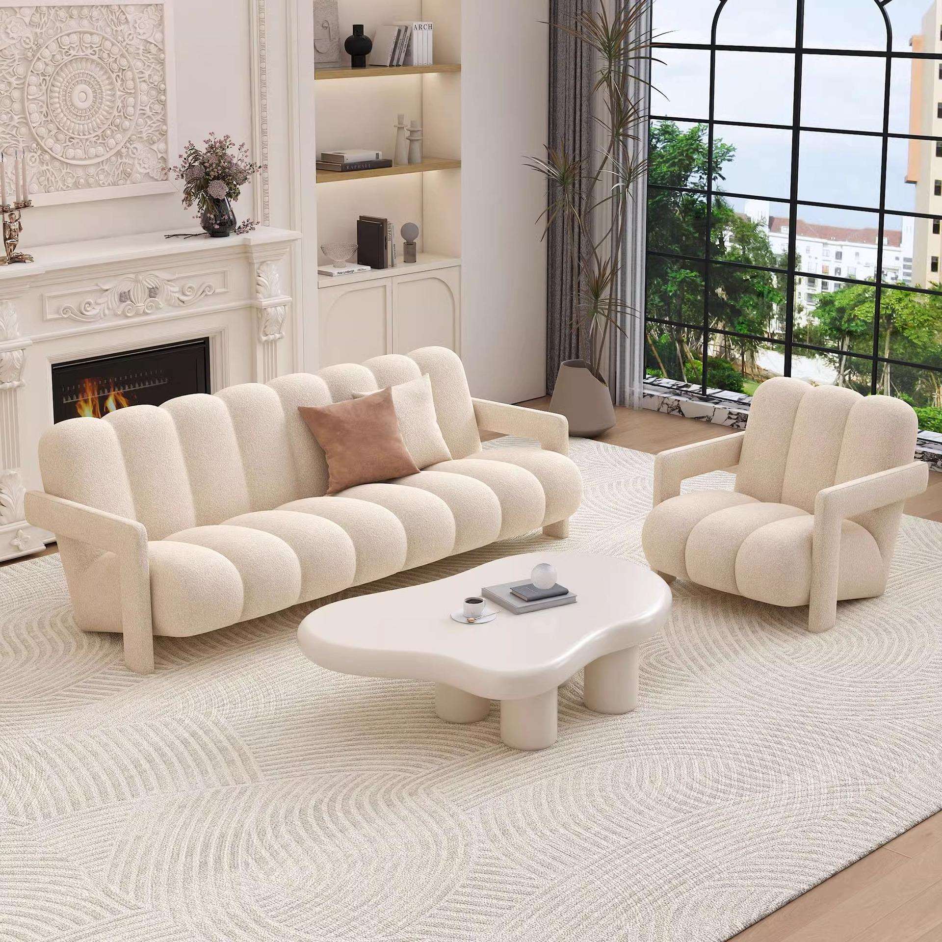 轻奢现代小户型奶油风客厅茶几沙发组合会客休闲单人双人三人沙发