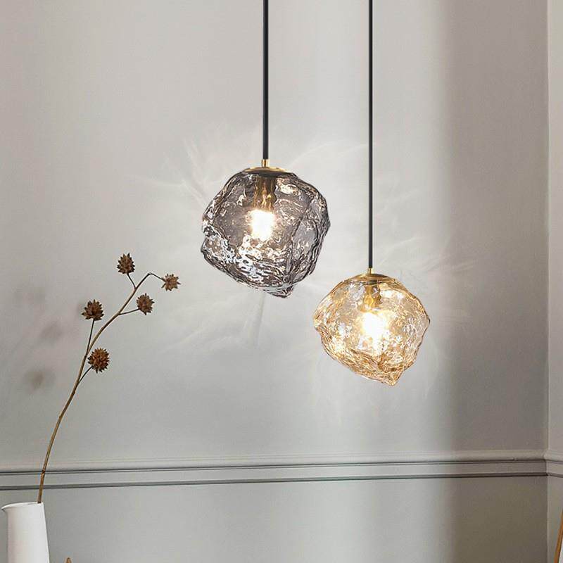 奥博极简艺术冰块餐厅吊灯网红创意吊线灯玄关简约熔岩吧台卧室灯