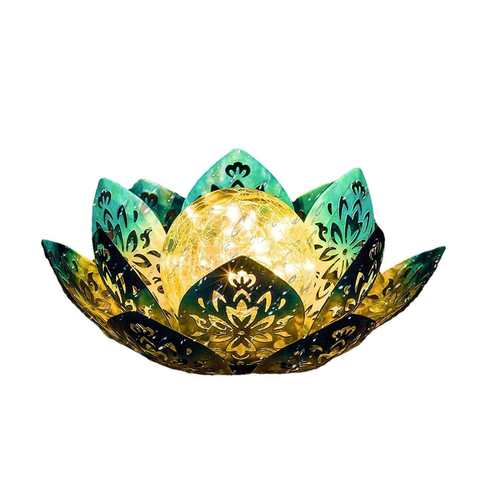 现货太阳能莲花灯 LED铁艺莲花地插灯 户外花园铁艺荷花氛围灯具