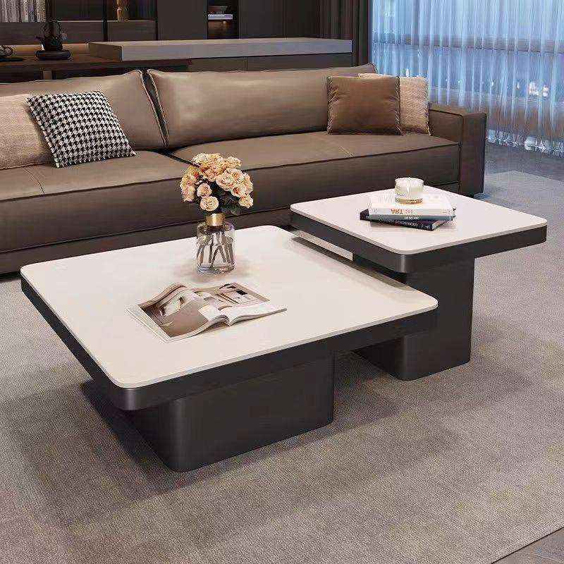 意式岩板正方形现代轻奢小户型茶几家用客厅黑色极简简约组合