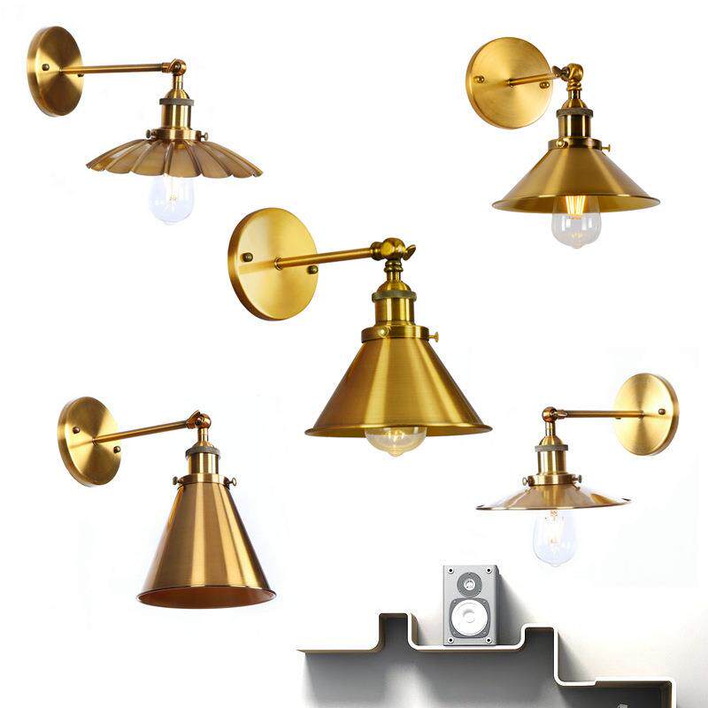 loft古铜色美式简约床头铁艺个性创意卧室客厅电镀短臂摇杆壁灯