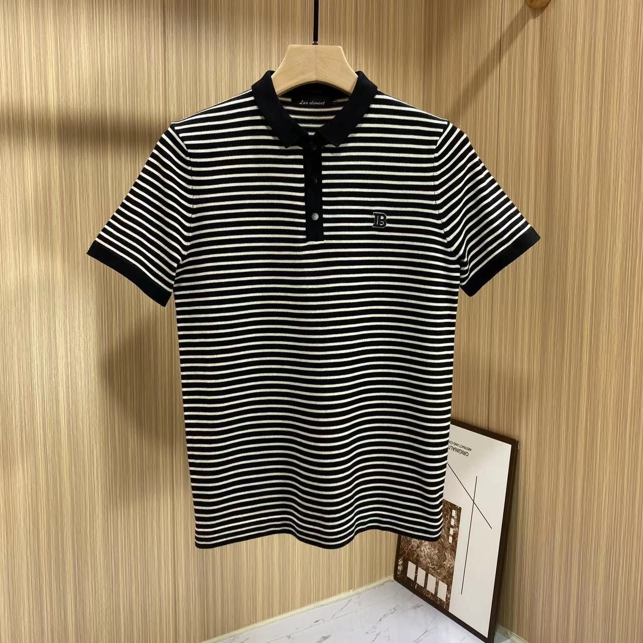 2023年夏季条纹短袖针织衫男士polo衫修身时尚B刺绣薄款半袖潮