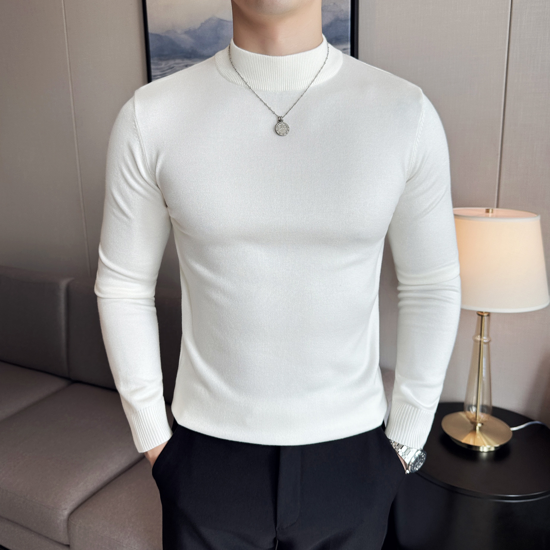 秋冬季加厚半高领毛衣男修身潮流长袖针织打底衫百搭内搭毛线衣