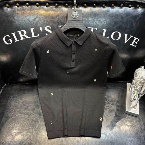 欧洲站2024春夏满身小刺绣针织POLO衫经典款式轻奢潮牌短袖毛衣男