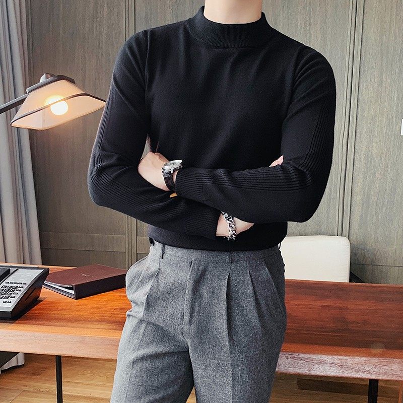 半高领毛衣男秋冬加厚保暖商务针织衫潮流修身冬季内搭毛线打底衫