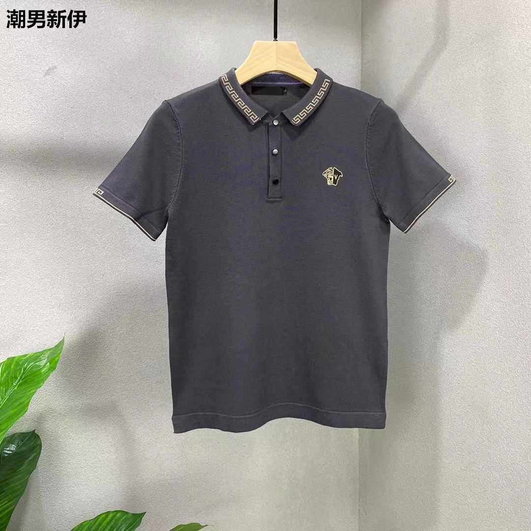 男士简单针织POLO衫秋季衣服上衣修身韩版短袖毛衣潮流加厚半截袖