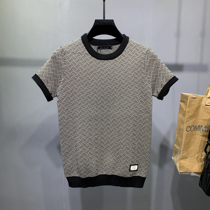 男士圆领轻奢大码针织衫春夏秋冬季短袖毛衣紧身韩版潮流保暖修身