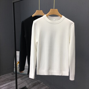 毛衣男秋冬季圆领男款内搭休闲套头修身打底衫男士白色针织衫长袖