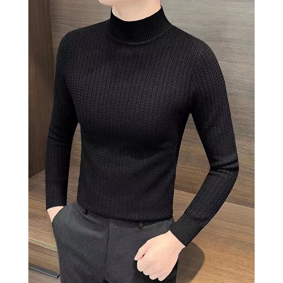 半高领毛衣男秋冬季修身潮流长袖针织打底衫高级感百搭纯色毛线衣