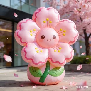 春季户外大型充气发光樱花气模花朵气膜悬挂抱柱卡通美陈装饰气球
