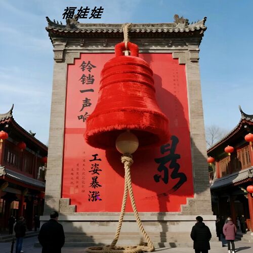 元旦新年红色喜庆发财铃铛打卡
