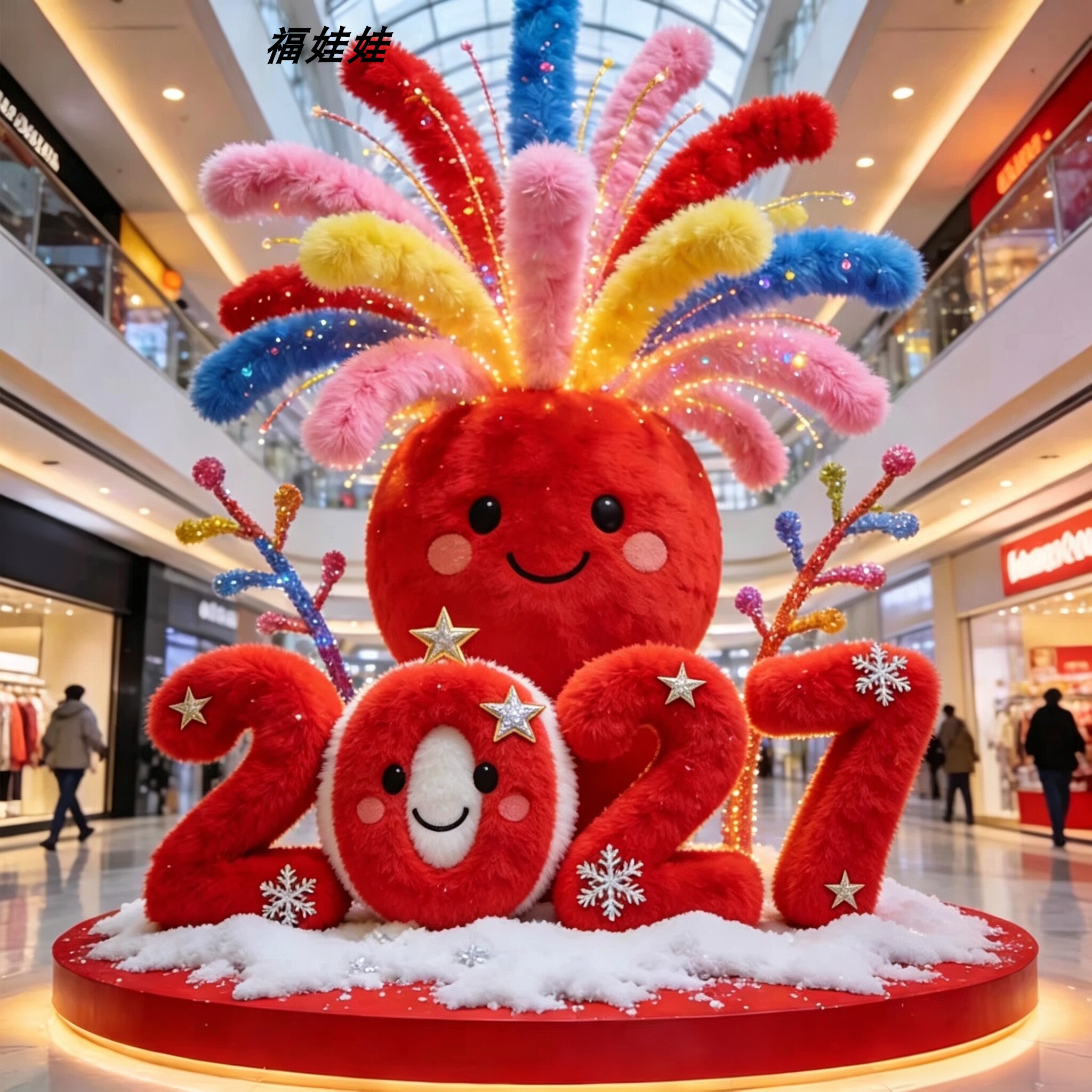 新年氛围布置装饰2027立体字烟花树毛绒摆件春节美陈氛围拍照道具