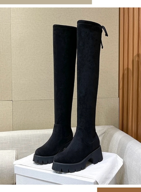 胖MM粗腿弹力靴不掉筒过膝长靴冬显瘦长筒靴粗跟高筒靴大码女靴子