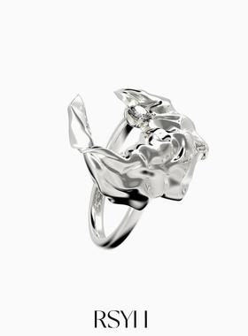 褶皱银色气质开口独特指环轻奢