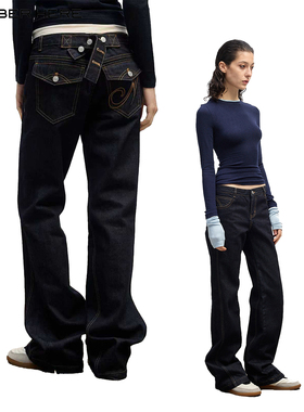 NUMBER HERE 后腰调节袢硬朗挺阔显腿长直筒原色牛仔裤