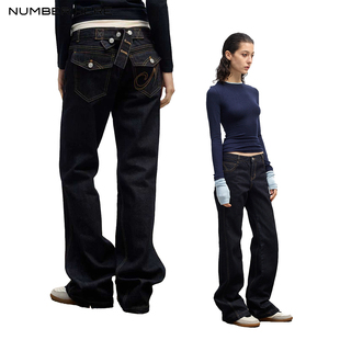 NUMBER HERE 后腰调节袢硬朗挺阔显腿长直筒原色牛仔裤