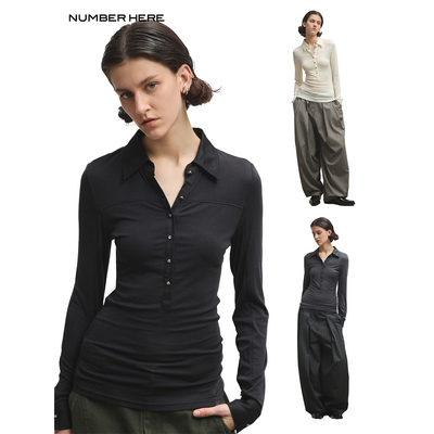 NUMBER HERE 天丝羊毛混纺针织顺滑凉感T恤解构拼接POLO衫