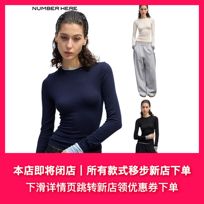NUMBER HERE “堆堆袖”优质柔软高弹力混纺面料假两件长袖T恤