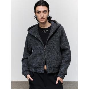 NUMBER HERE 日本进口羊毛圈圈纱面料短款BOX版型连帽拉链卫衣