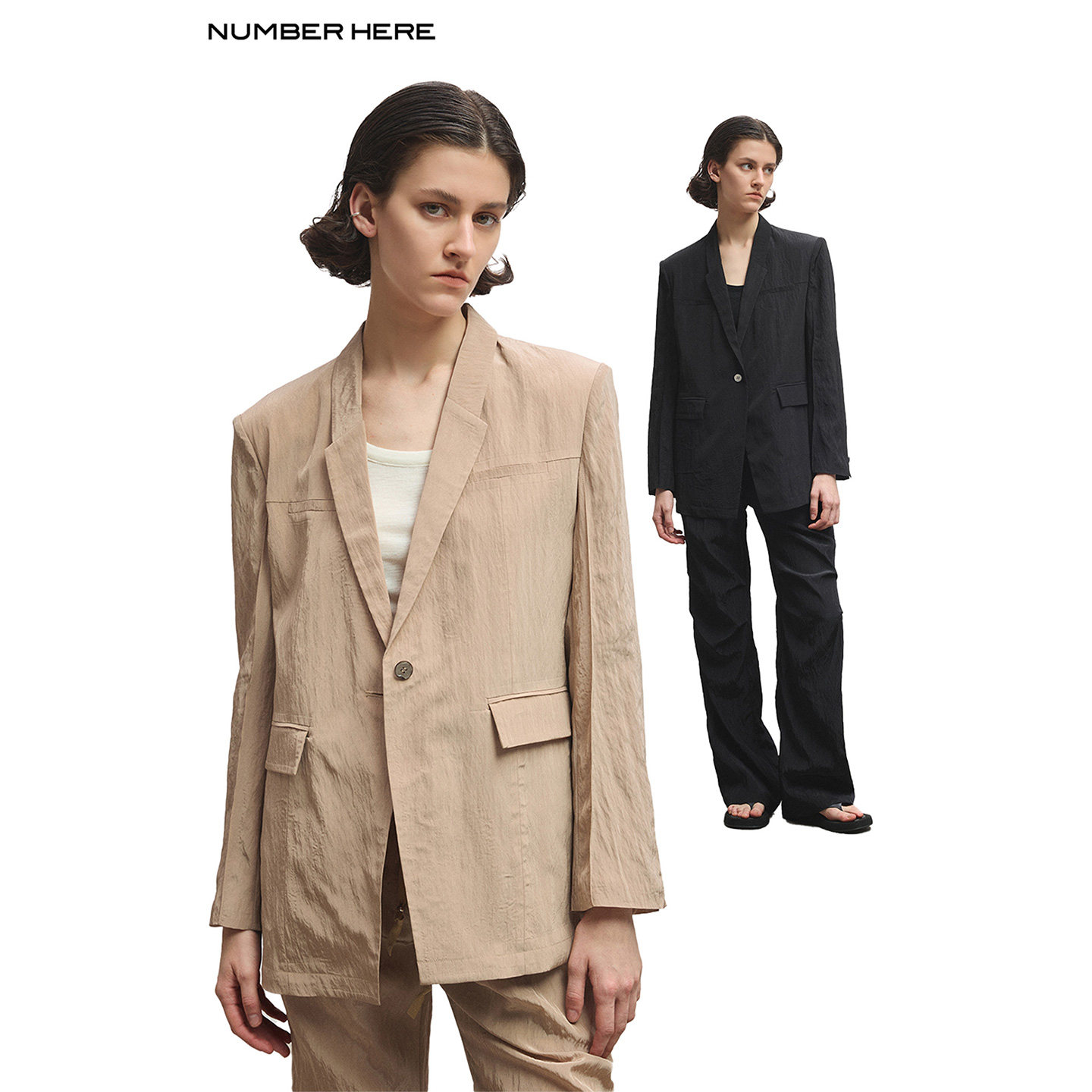 NUMBER HERE 超轻光泽感高级质感轻薄自然褶皱感休闲西装外套