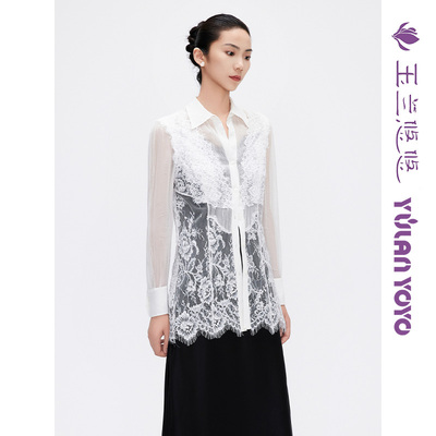 玉兰悠悠2025新款夏真丝乔其纱蕾丝衬衫提花款式镂空蕾丝休闲上衣