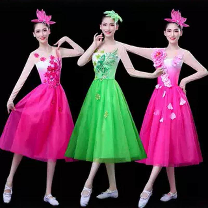 大合唱演出服女中长裙中学生现代舞表演飘逸舞台伴舞开场舞连衣裙