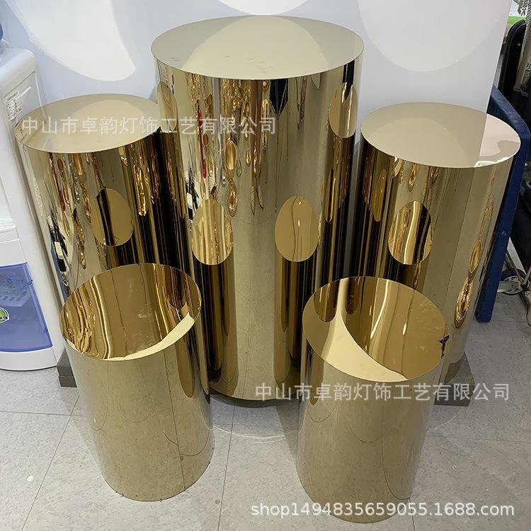 婚庆道具不锈钢金色圆柱形甜品台婚礼堂舞台派对蛋糕架装饰用品