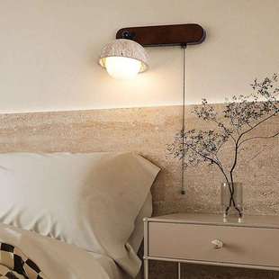 原木复古简约照画壁灯梳妆台卫生间洗漱台镜前灯黄洞石胡桃木壁灯