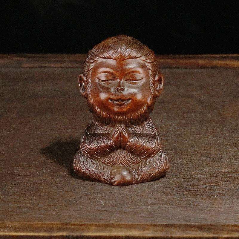 黄杨木雕小摆件孙悟空生肖猴子手把件 男士 随身把玩件仿古福送礼