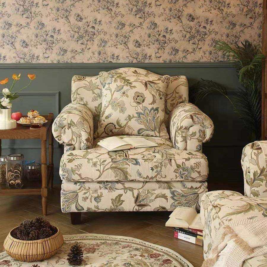 美式沙发客厅单双三沙发组合提花布艺阳台沙发椅复古高密度沙发