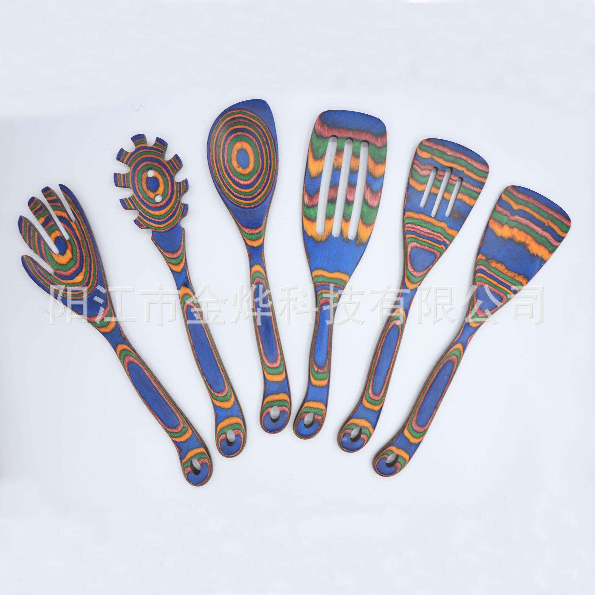 彩木6件套木柄长柄汤勺木质漏勺不粘锅专用锅铲 木铲 创意小饭勺