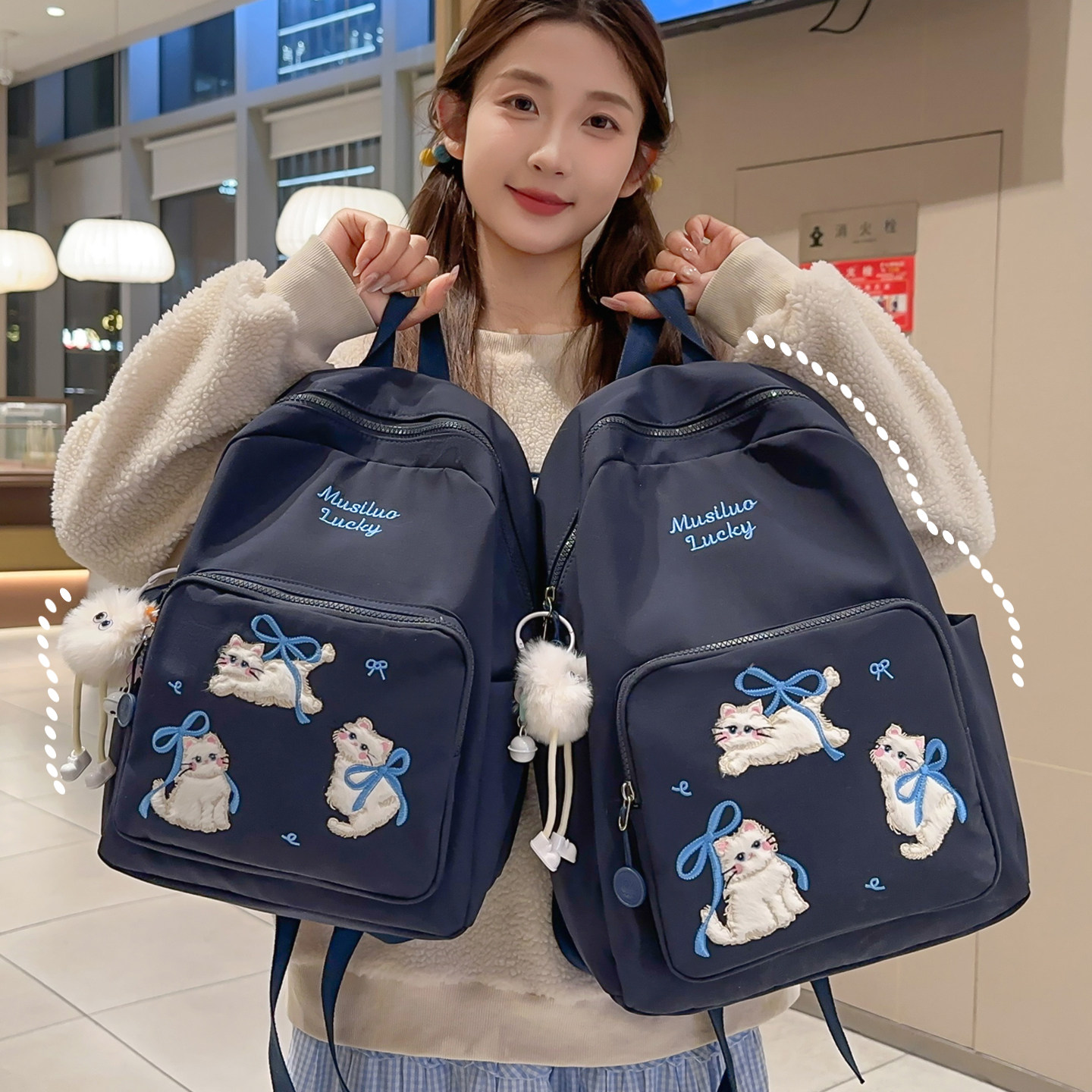 ins风书包女孩可爱风背包大容量高颜值小众轻便三到六年级双肩包,箱包皮具/热销女包/男包,双肩背包,淘宝优惠券,粉丝福利购,淘宝优惠卷