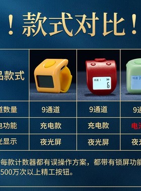 藏村三千计手按电子数显计数器戒指型带夜光记数器可充电点数器