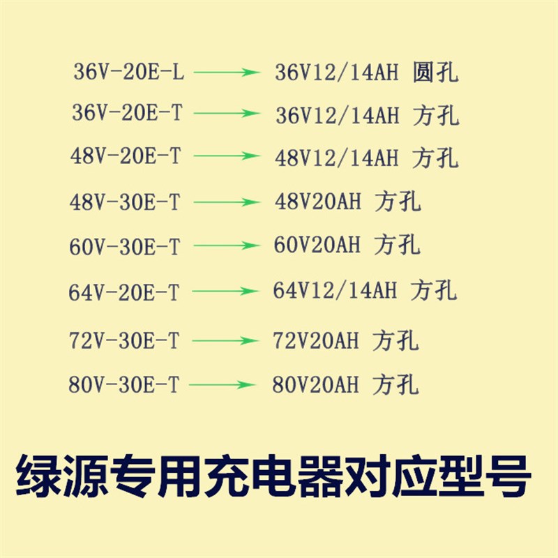 绿源电动车适用充电器36V48V60V64V72V80V英克莱鸿尔达反接充电器