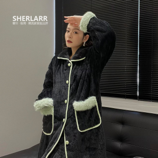网红轻熟风韩版 时尚 加厚毛绒保暖睡衣 女冬款 小众设计感家居服套装