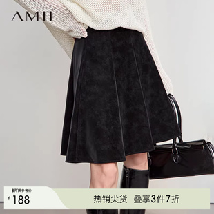 Amii 2026春复古麂皮绒高腰简约显瘦A字伞裙女半裙 A字伞裙