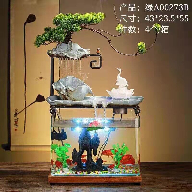 玻璃鱼缸造景生态流水装饰摆件