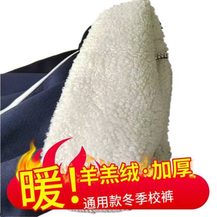 校裤一条杠加绒加厚冬季中小学生藏蓝色校服裤子二条杠保暖