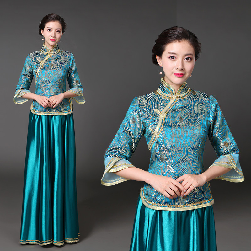 舞台表演服装女民国风戏曲广场舞服装套装舞蹈演出服女长裙中国风