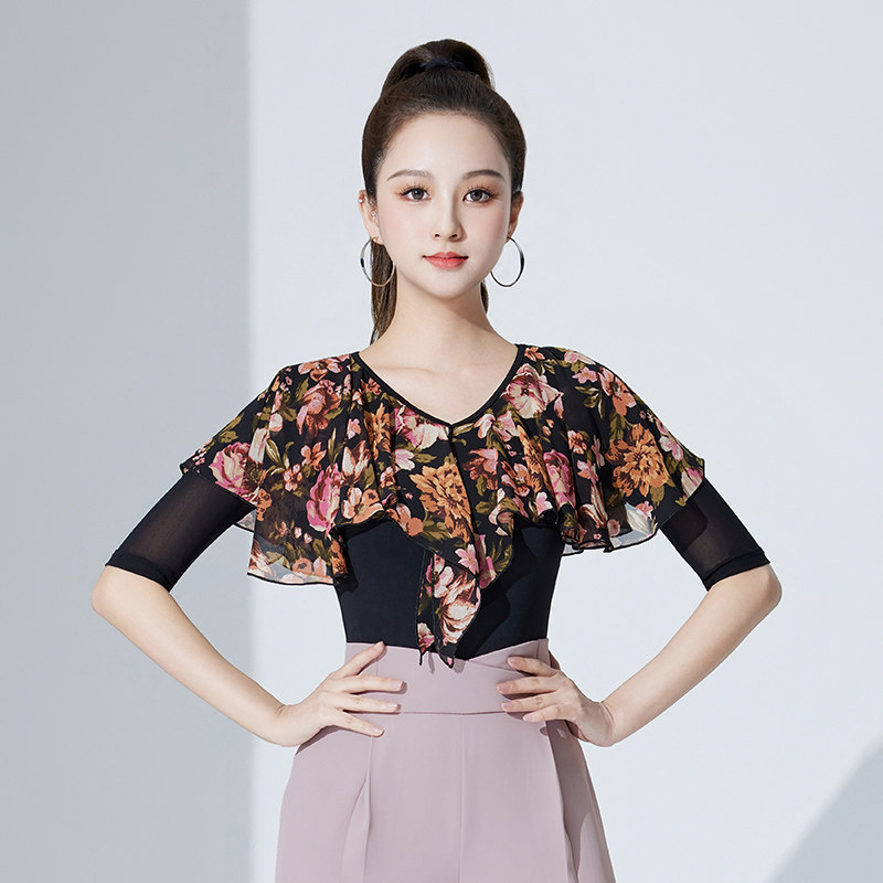 舞服新款网纱印花成人女