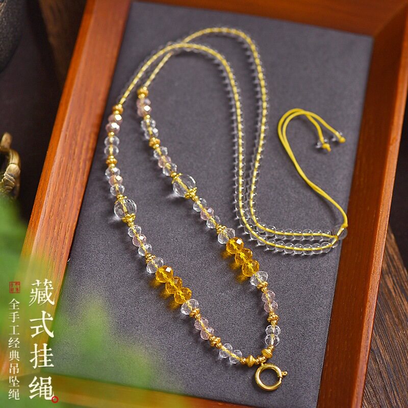 藏式风手工编织项链绳蜜蜡和田玉