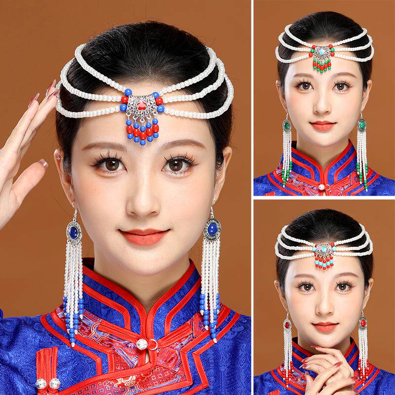 蒙古族串珠女头饰耳环少