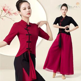 民族服装新国风中袖跳广场舞服古典舞雪纺舞蹈服复古旗袍套装女夏