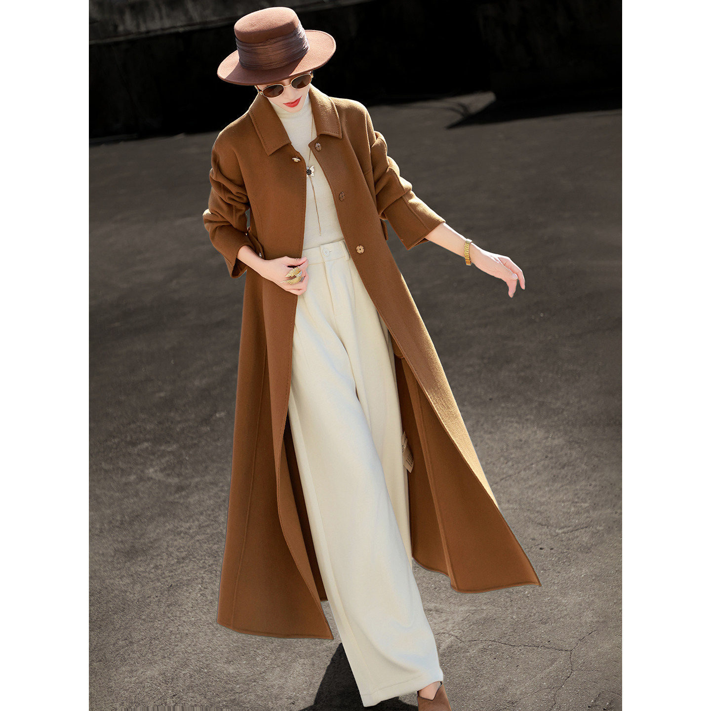 兰瑟儿2025冬季新款气质高级感复古双面羊毛大衣中长款毛呢外套女,女装/女士精品,毛呢外套,淘宝优惠券,粉丝福利购,淘宝优惠卷