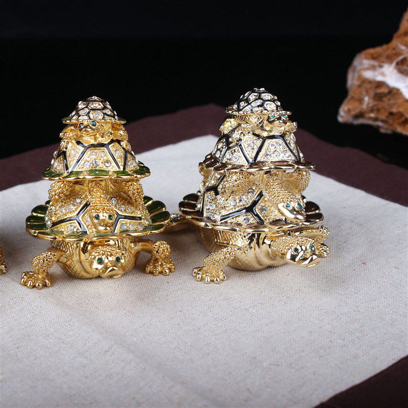 新品厂家厂家e金属摆件三层龟辈辈长寿乌龟AB232 珐瑯彩首饰盒家